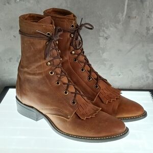 Laredo Kitie Brown Fringe Roper Boots 58959 Women’s 8D Leather Vintage USA